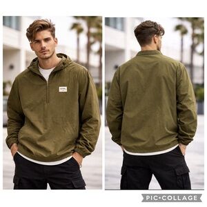 New! Staple Pigeon STPL Olive Half-zip Oversized Lightweight Windbreaker Jacket
